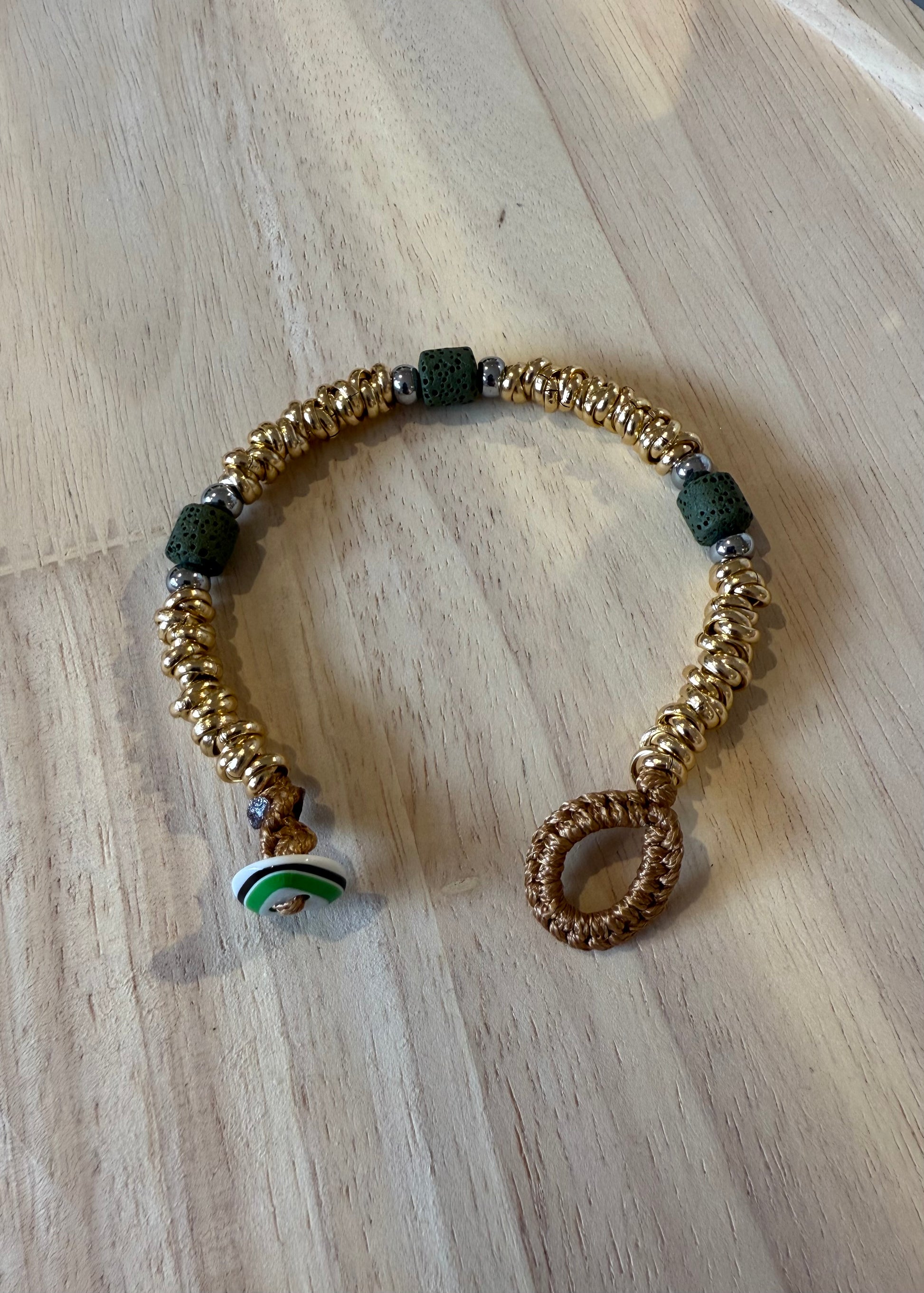 BRACCIALE RONDELLE E PIETRA VERDE MILITARE - MARYGIÒ