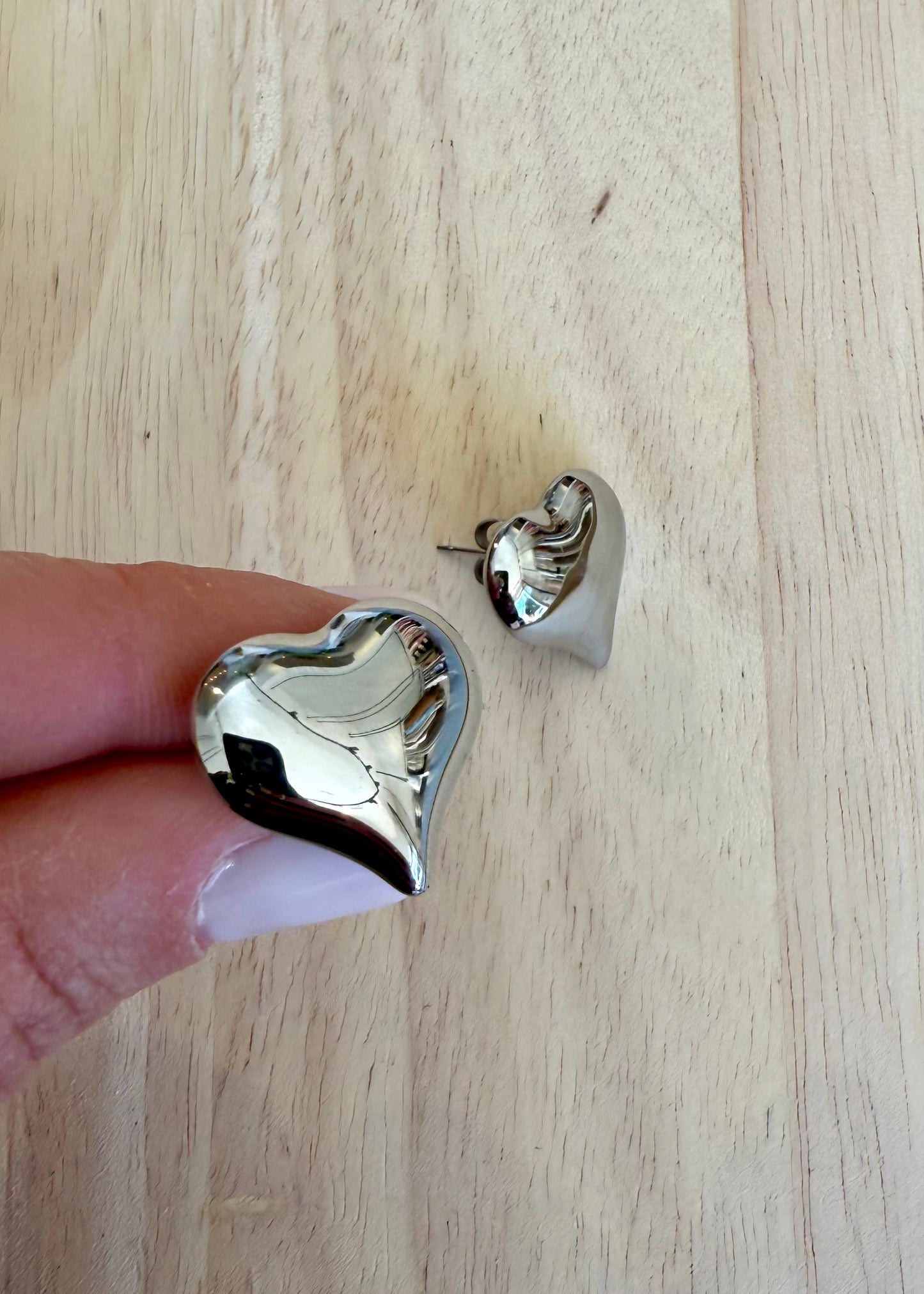 ORECCHINI CUORE MINI BOMBATO ARGENTO