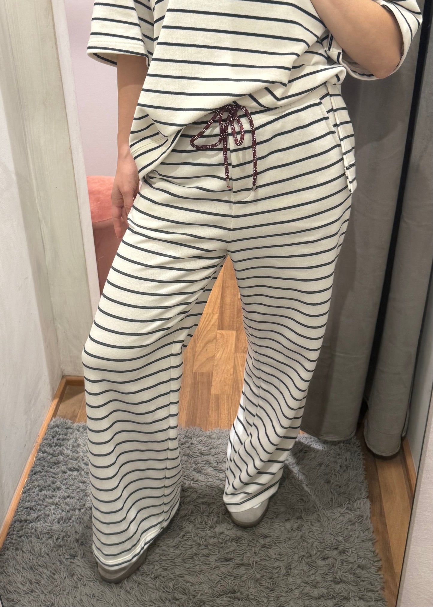PANTALONE PALAZZO A RIGHE PANNA/BLU - TENSIONE IN
