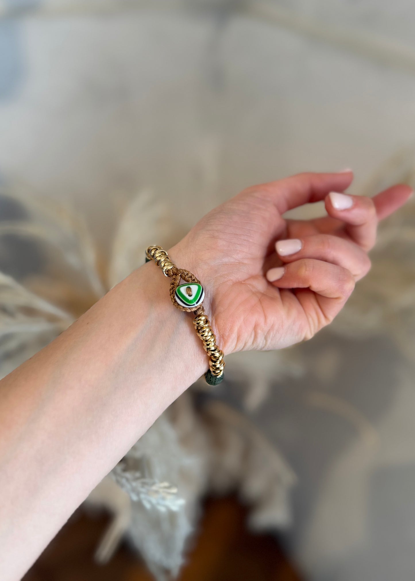 BRACCIALE RONDELLE E PIETRA VERDE MILITARE - MARYGIÒ