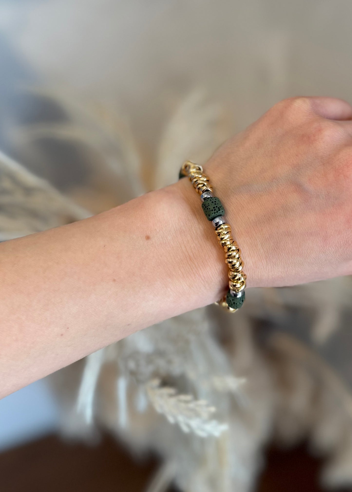 BRACCIALE RONDELLE E PIETRA VERDE MILITARE - MARYGIÒ