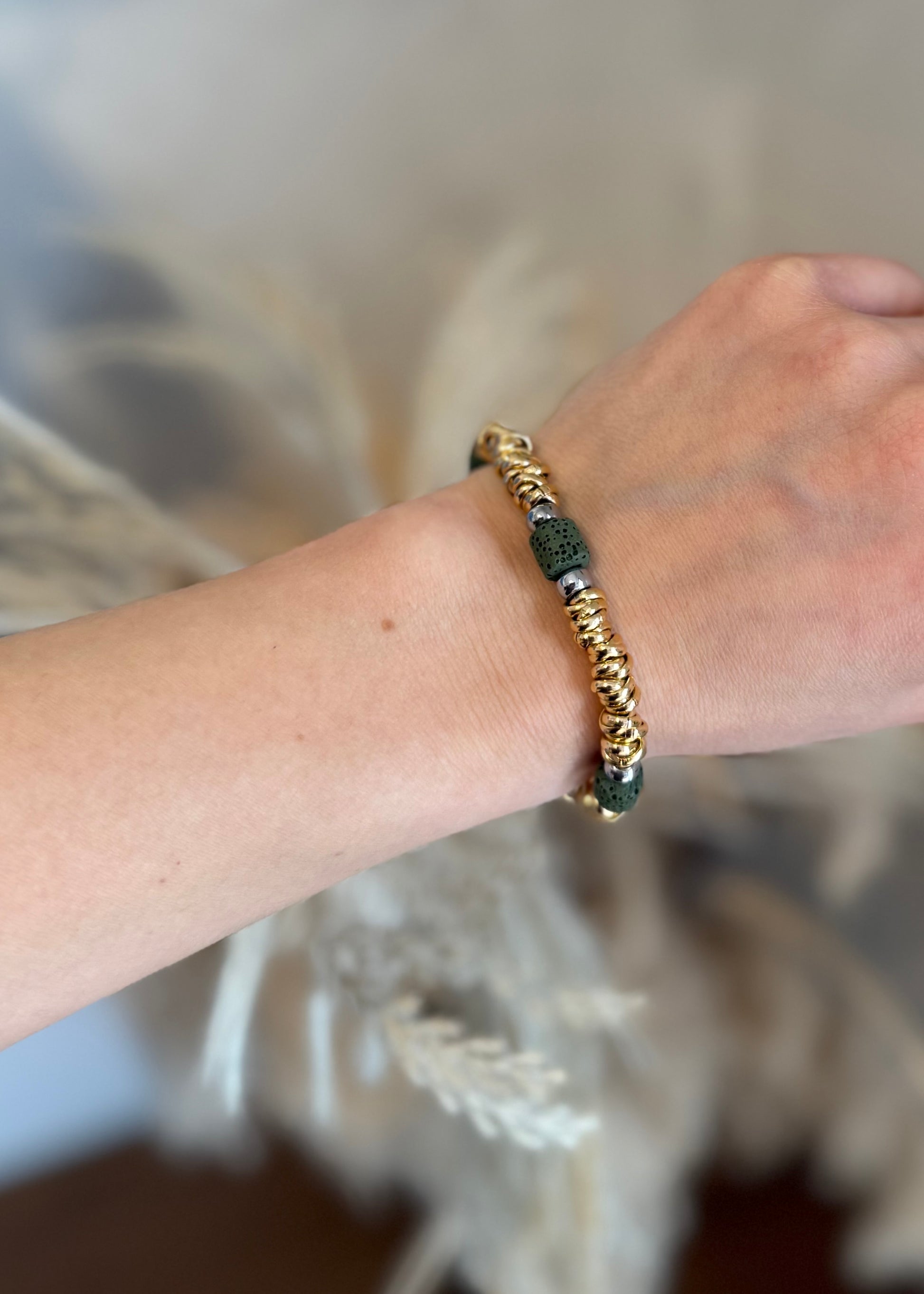 BRACCIALE RONDELLE E PIETRA VERDE MILITARE - MARYGIÒ
