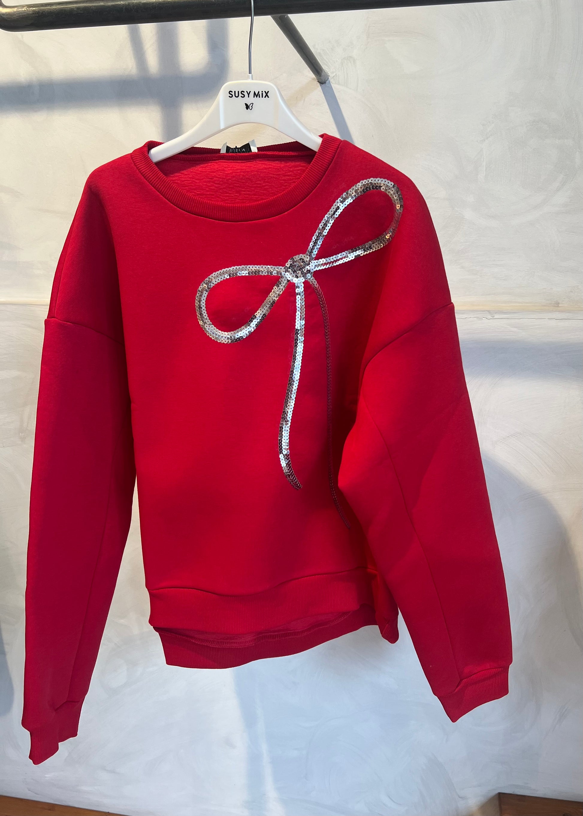 FELPA ROSSA CON FIOCCO PAILLETTES - SUSY MIX - MARYGIÒ