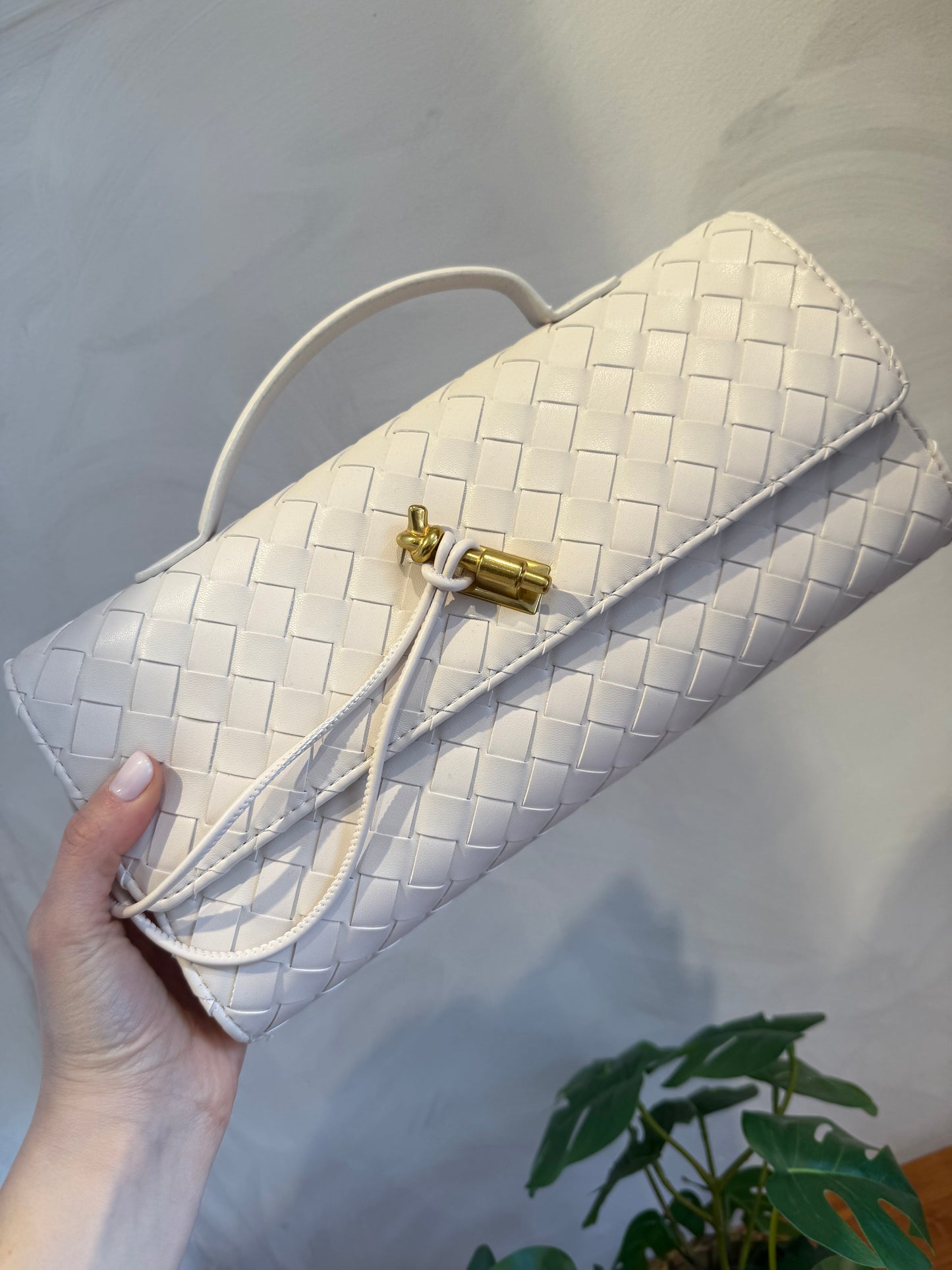 BORSA BAGUETTE INTRECCIATA PANNA