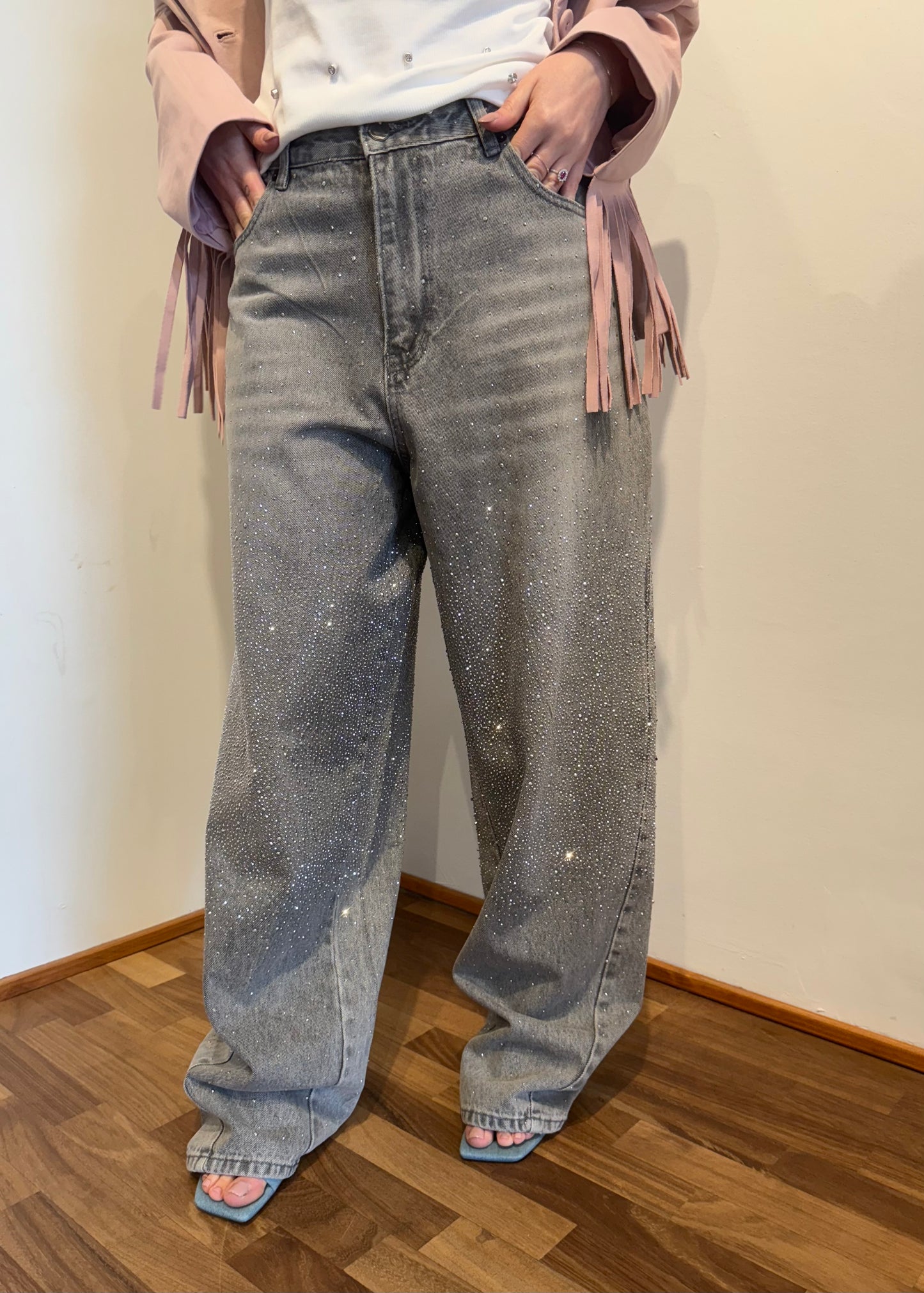 JEANS BALLOON STRASS GRIGIO - SUSY MIX - MARYGIÒ