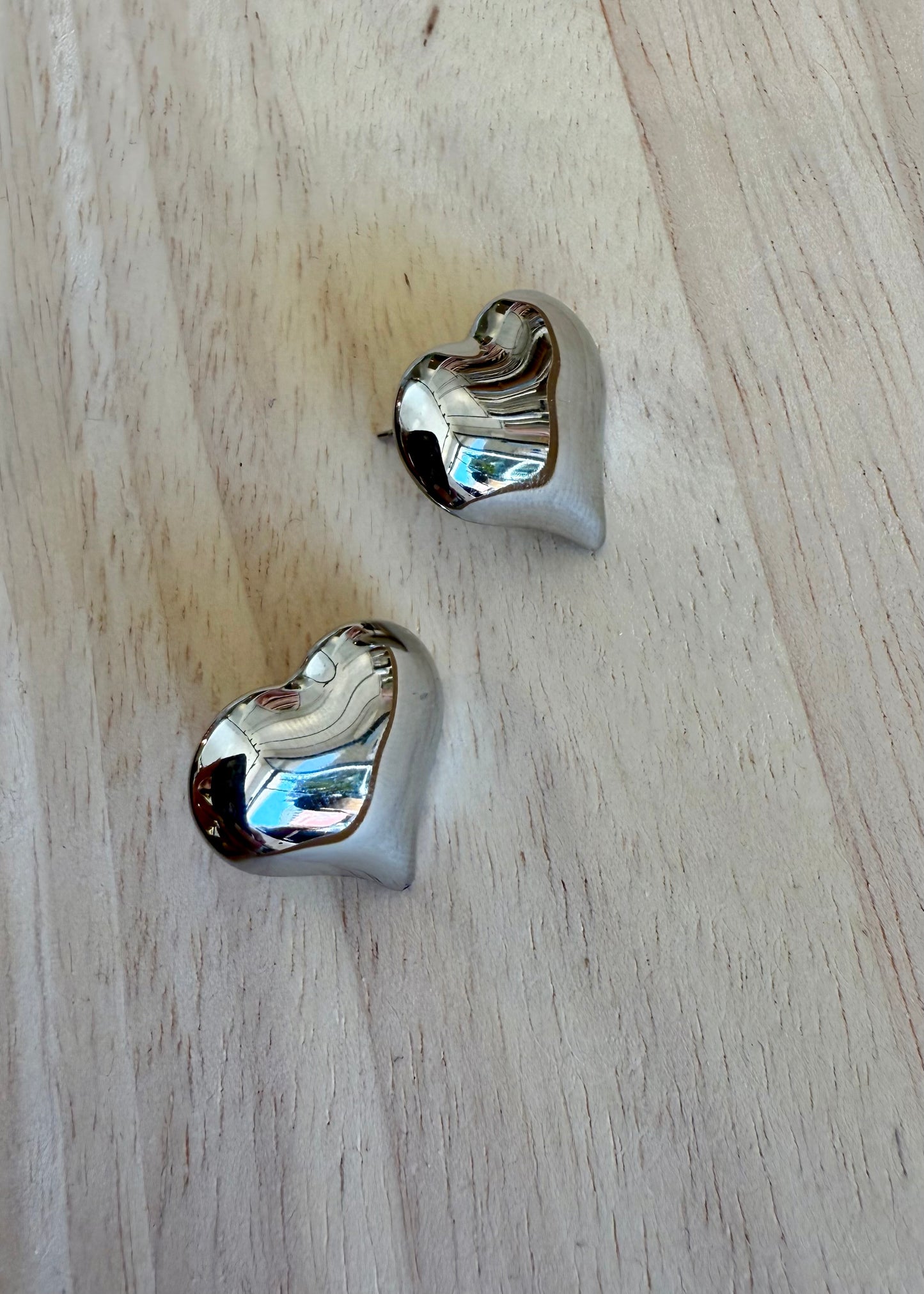 ORECCHINI CUORE MINI BOMBATO ARGENTO