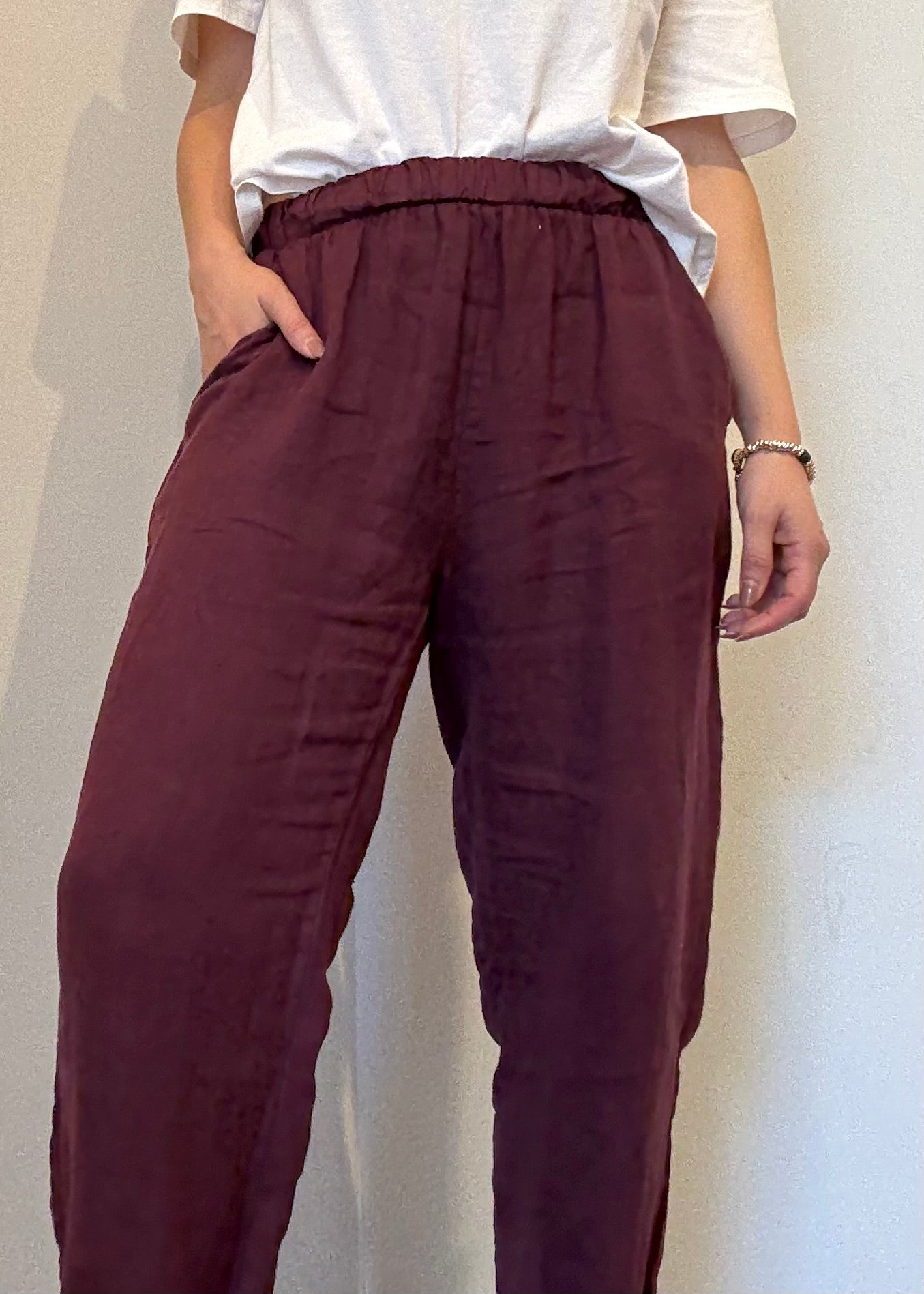 PANTALONE CARROT-FIT IN LINO VINO - SUSY MIX - MARYGIÒ