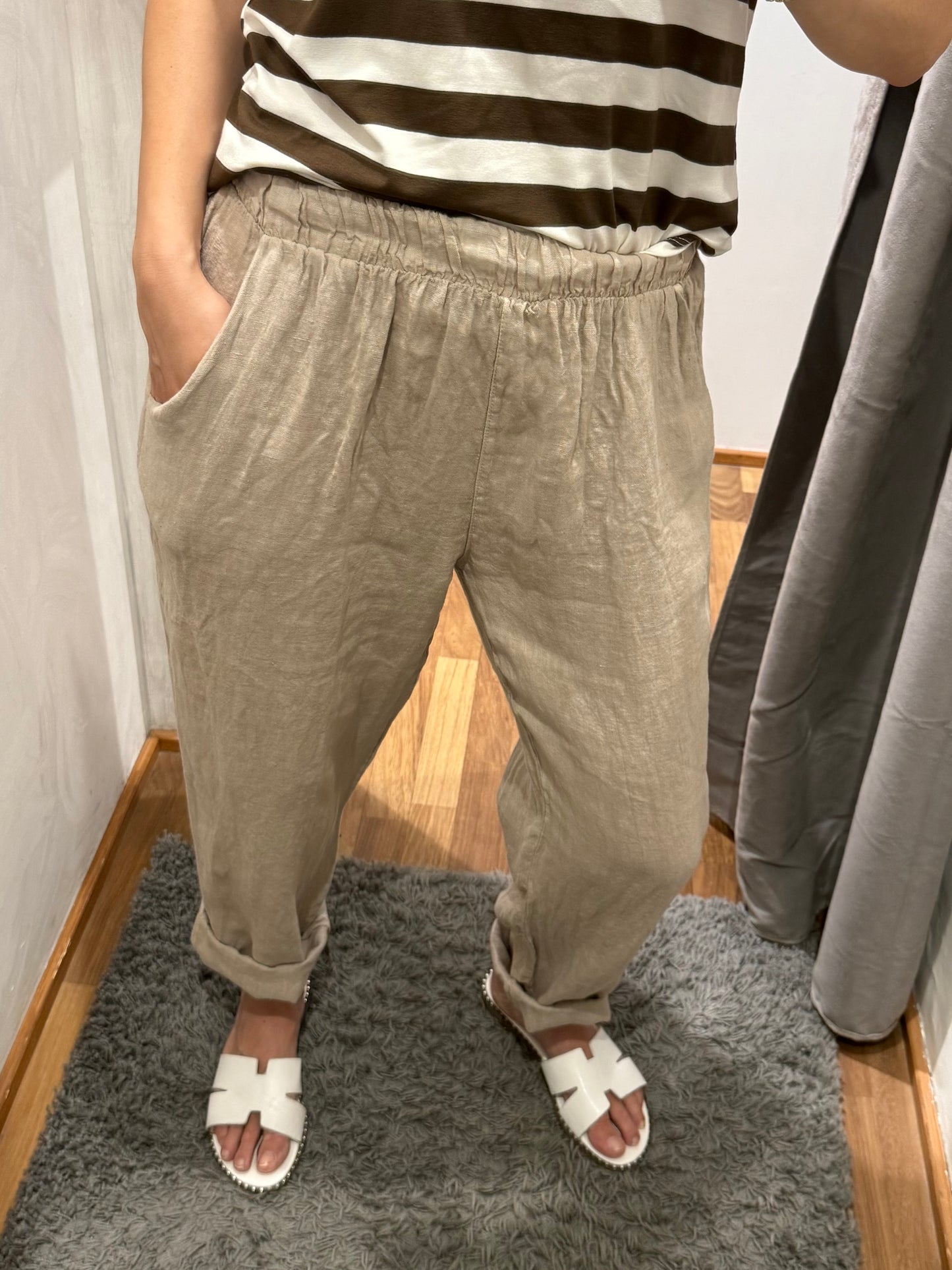 PANTALONE CARROT-FIT IN LINO SABBIA - SUSY MIX - MARYGIÒ