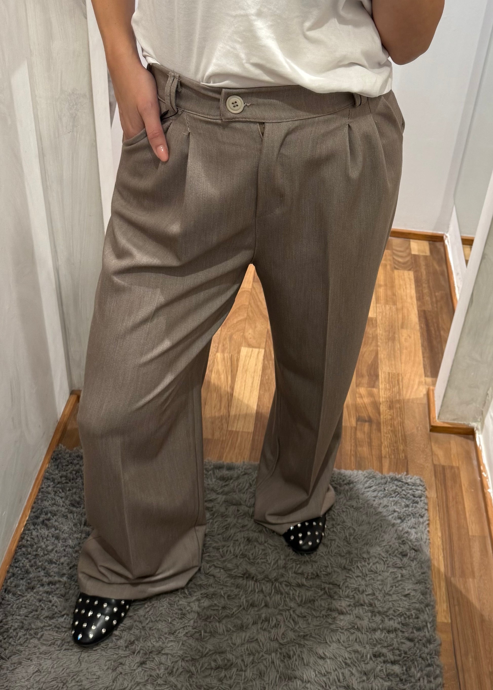 Pantalone Palazzo Con Pinces Beige - MARYGIÒ
