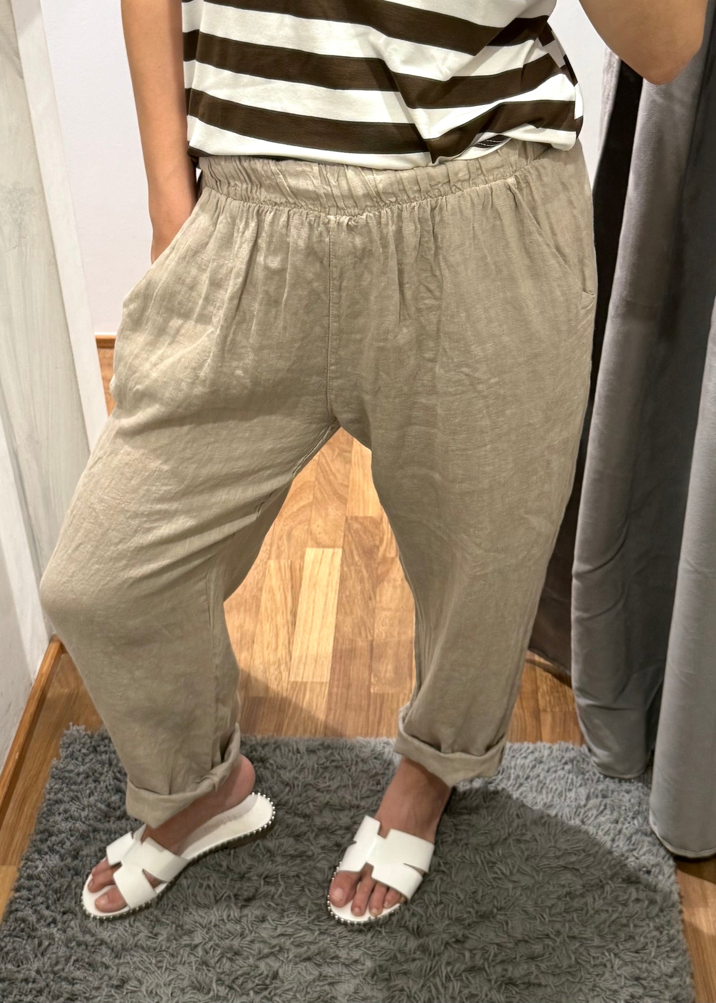 PANTALONE CARROT-FIT IN LINO SABBIA - SUSY MIX - MARYGIÒ