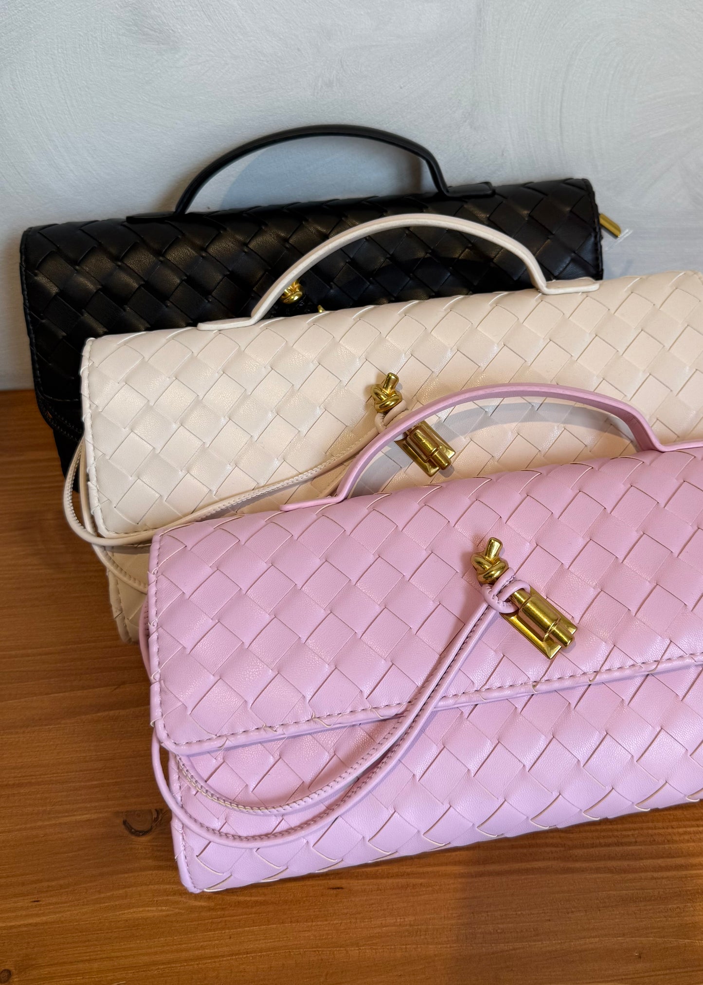 BORSA BAGUETTE INTRECCIATA PANNA