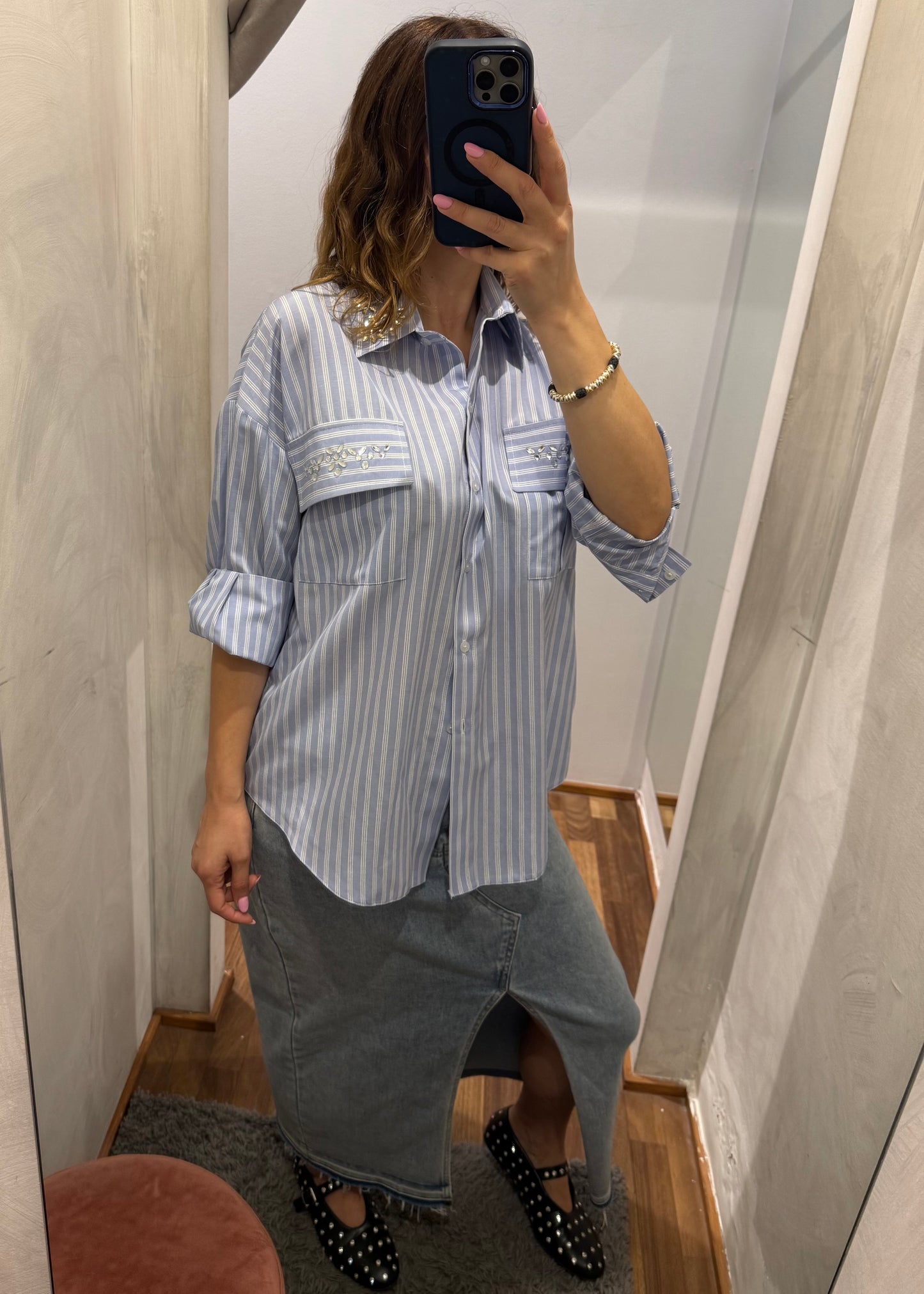 CAMICIA GESSATA CELESTE - SUSY MIX - MARYGIÒ