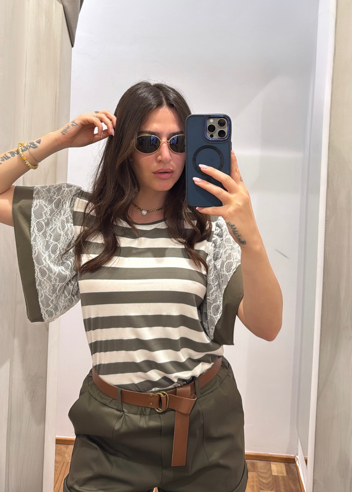 T-SHIRT A RIGHE CON MANICHE PIZZO - SUSY MIX - MARYGIÒ
