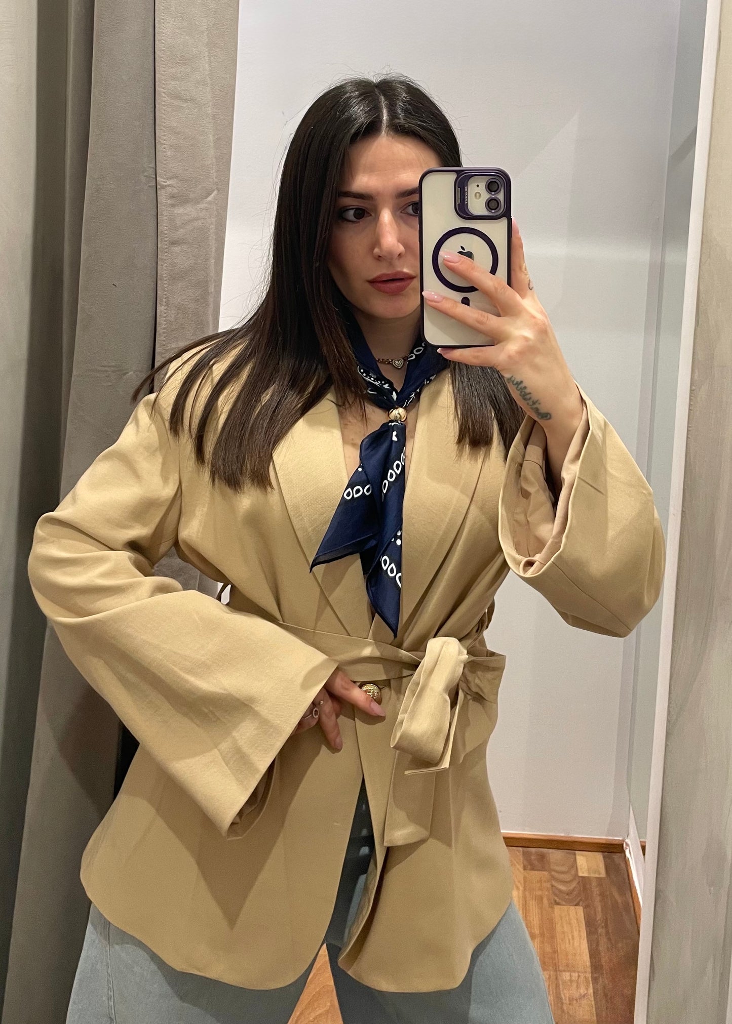GIACCA BEIGE MONOPETTO CON BANDANA - TENSIONE IN - MARYGIÒ