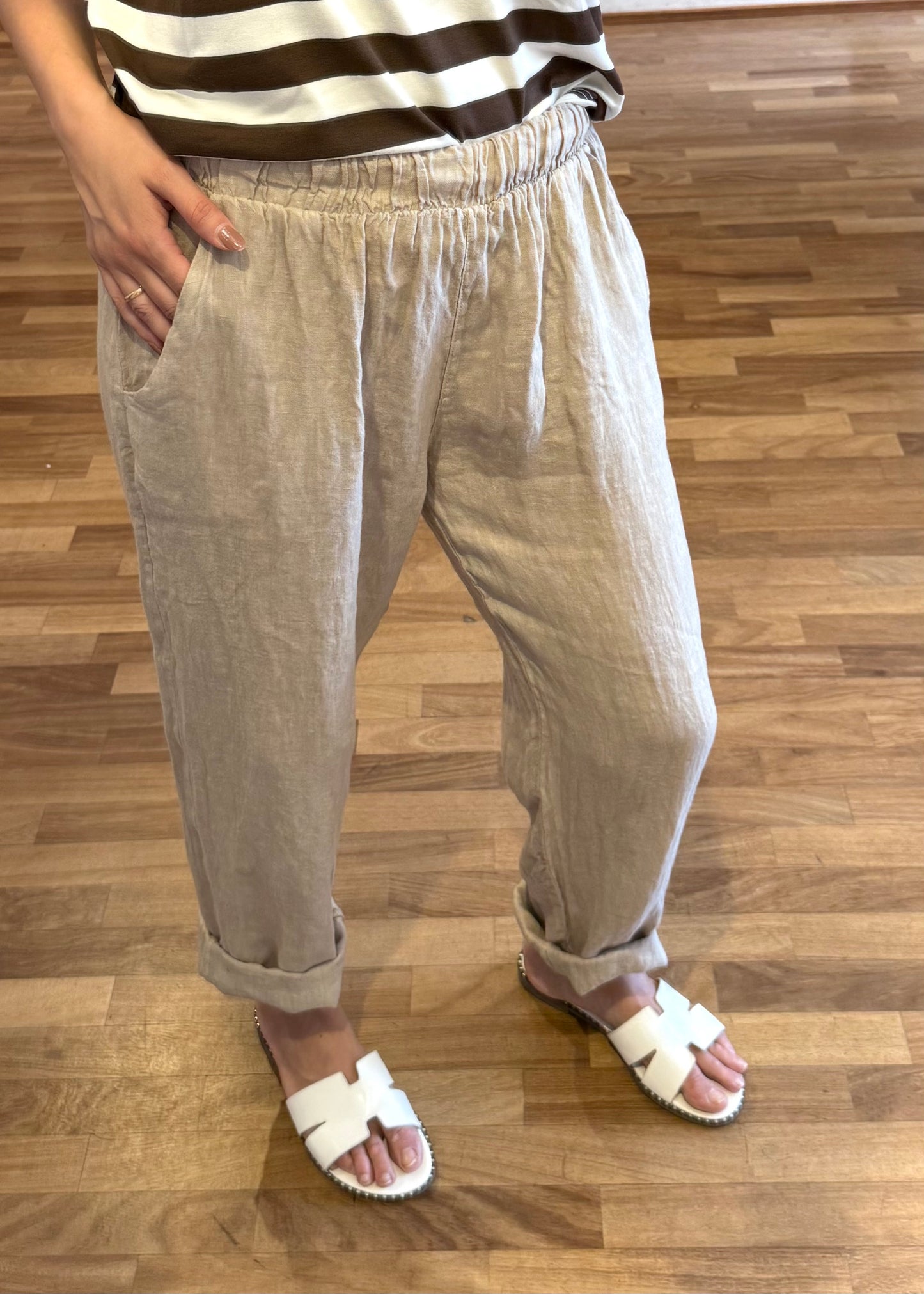 PANTALONE CARROT-FIT IN LINO SABBIA - SUSY MIX - MARYGIÒ
