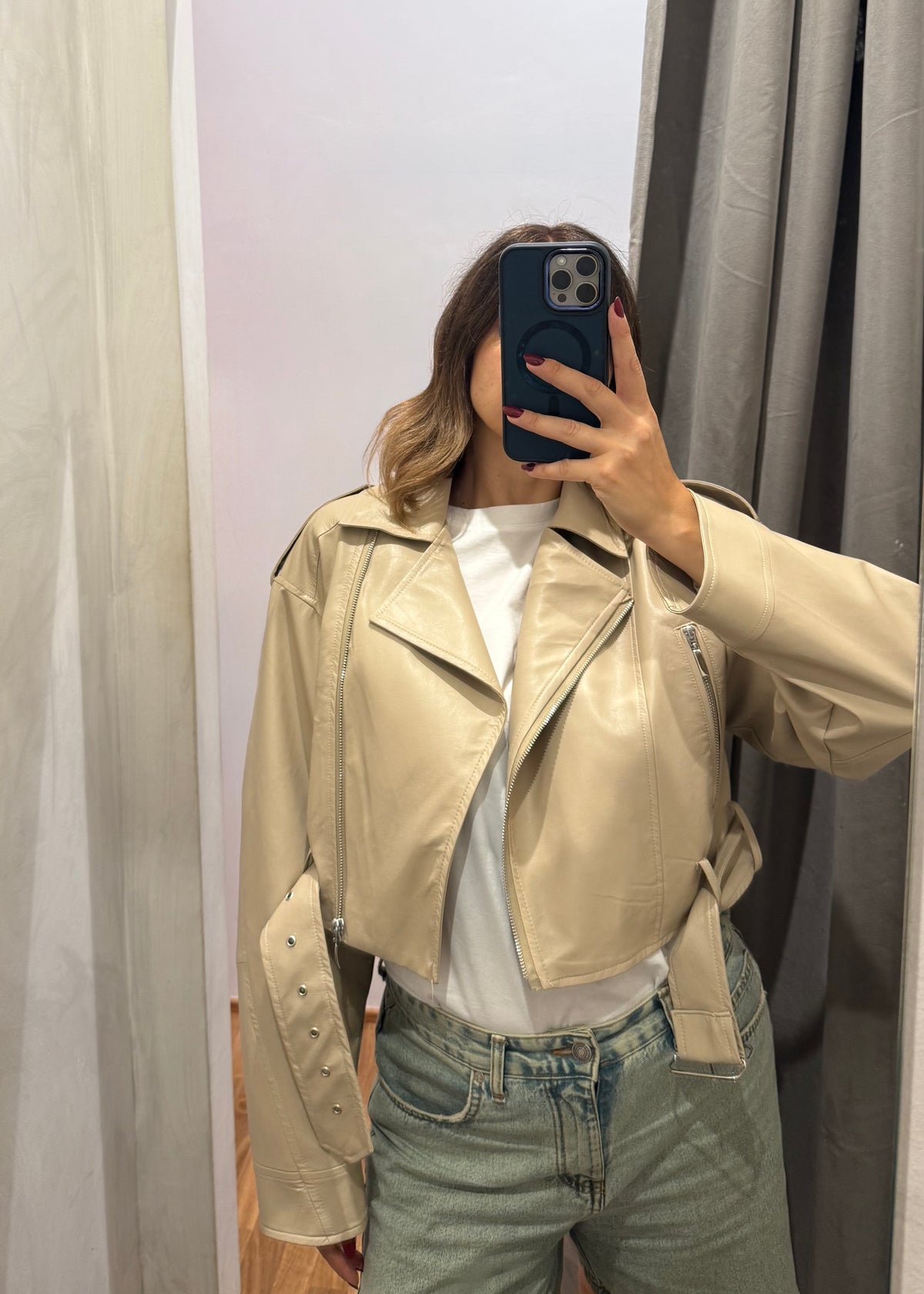 Chiodo Ecopelle Crop Beige - SUSY MIX - MARYGIÒ