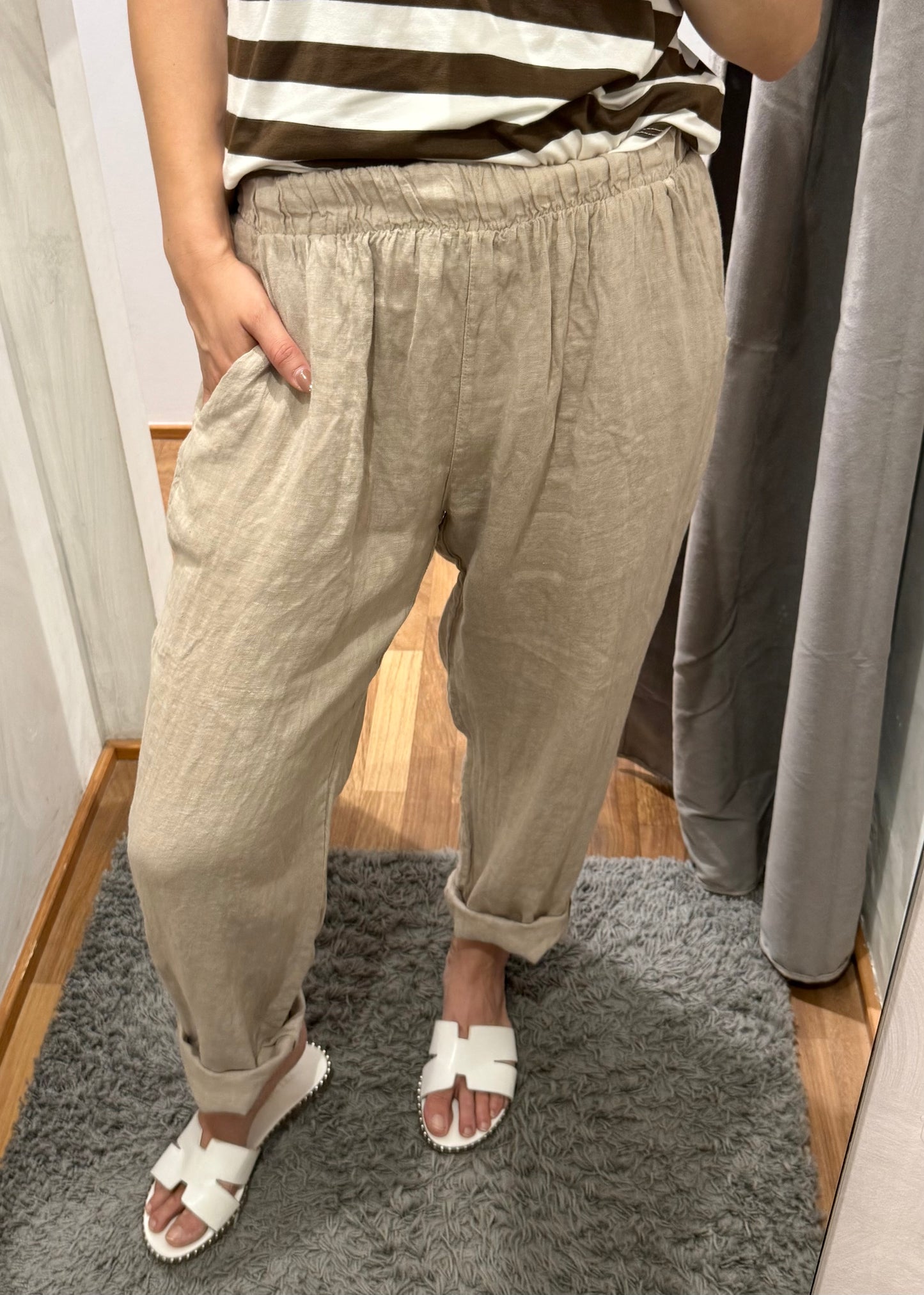 PANTALONE CARROT-FIT IN LINO SABBIA - SUSY MIX - MARYGIÒ
