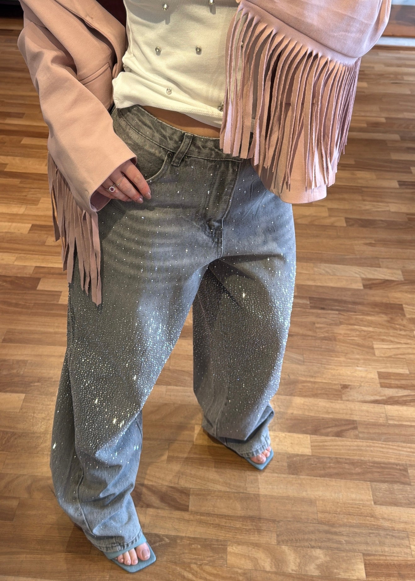 JEANS BALLOON STRASS GRIGIO - SUSY MIX - MARYGIÒ