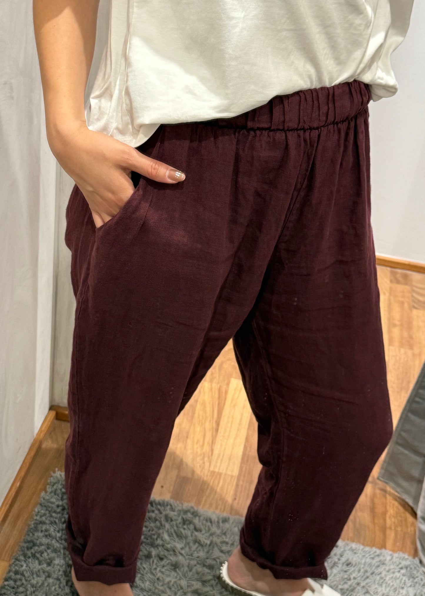 PANTALONE CARROT-FIT IN LINO VINO - SUSY MIX - MARYGIÒ