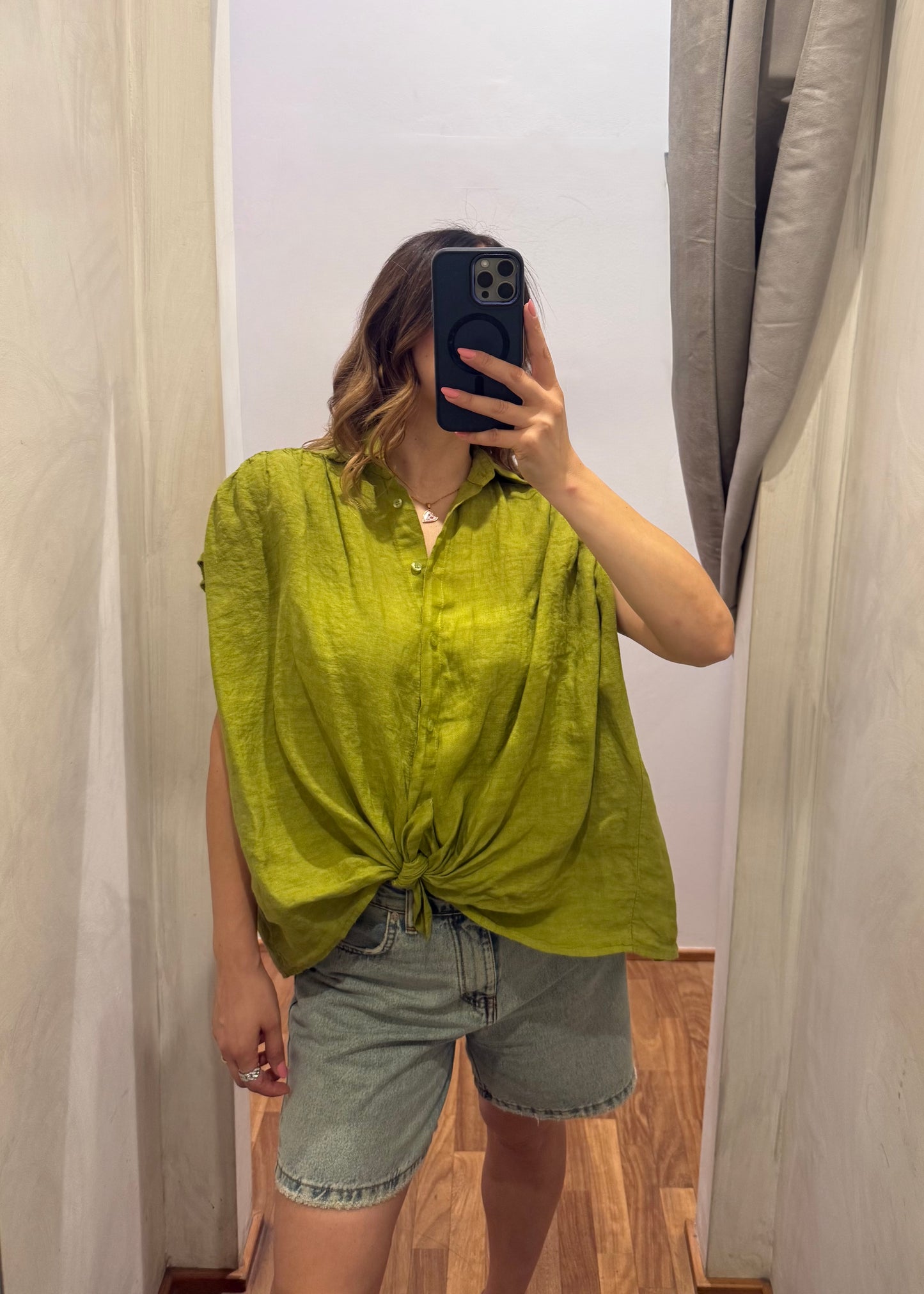 Camicia Lino Smanicata Verde - SUSY MIX