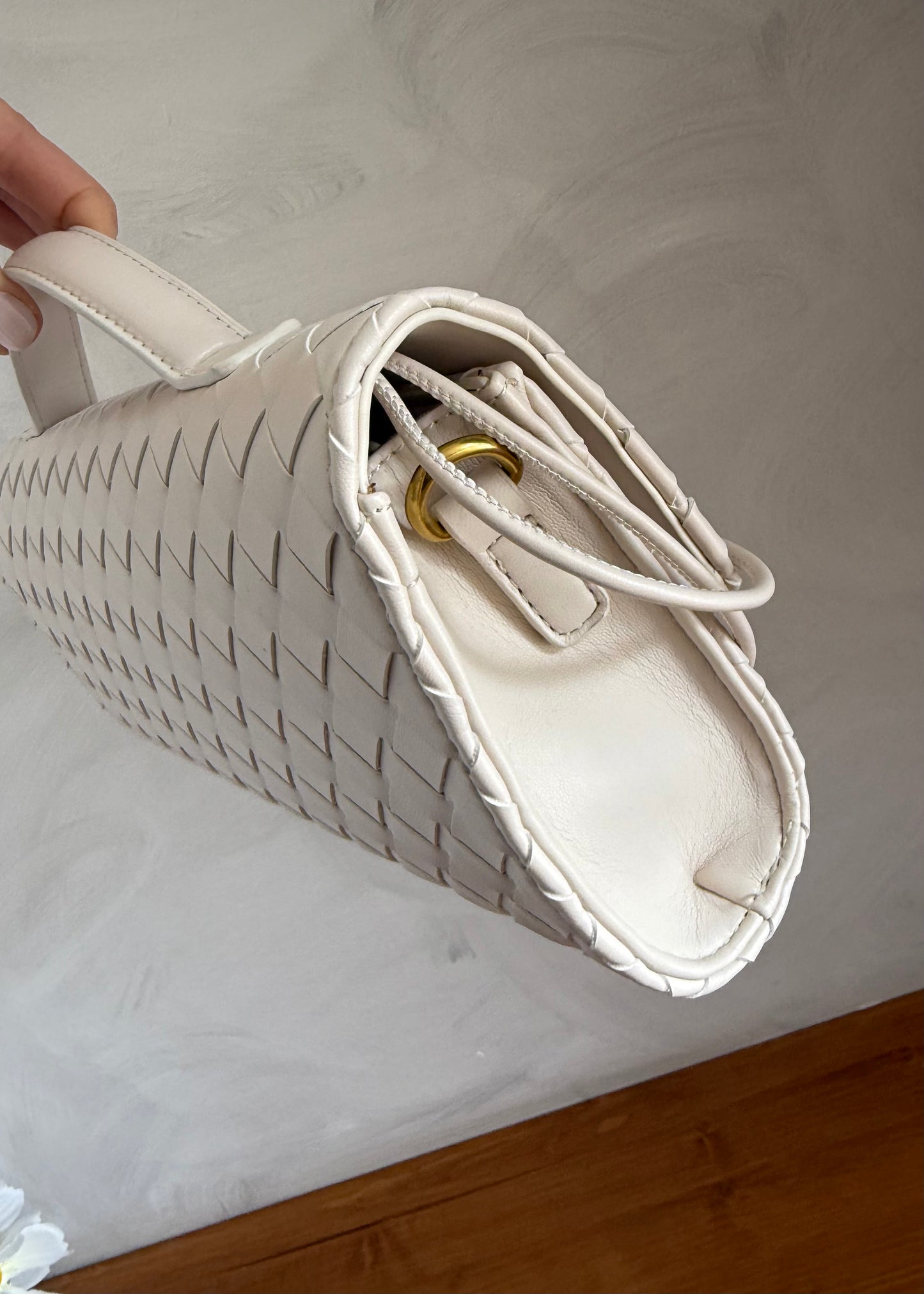 BORSA BAGUETTE INTRECCIATA PANNA