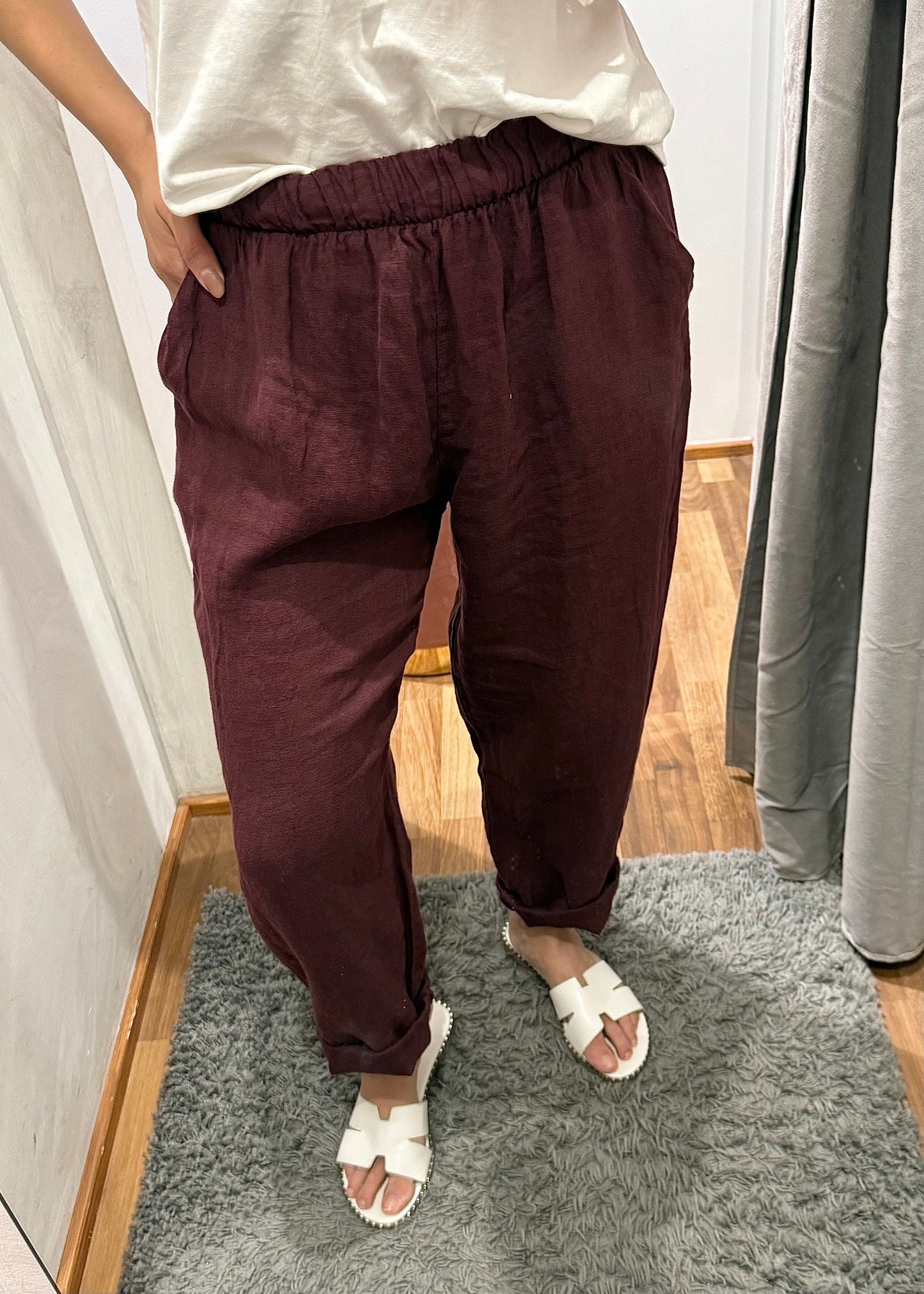 PANTALONE CARROT-FIT IN LINO VINO - SUSY MIX - MARYGIÒ