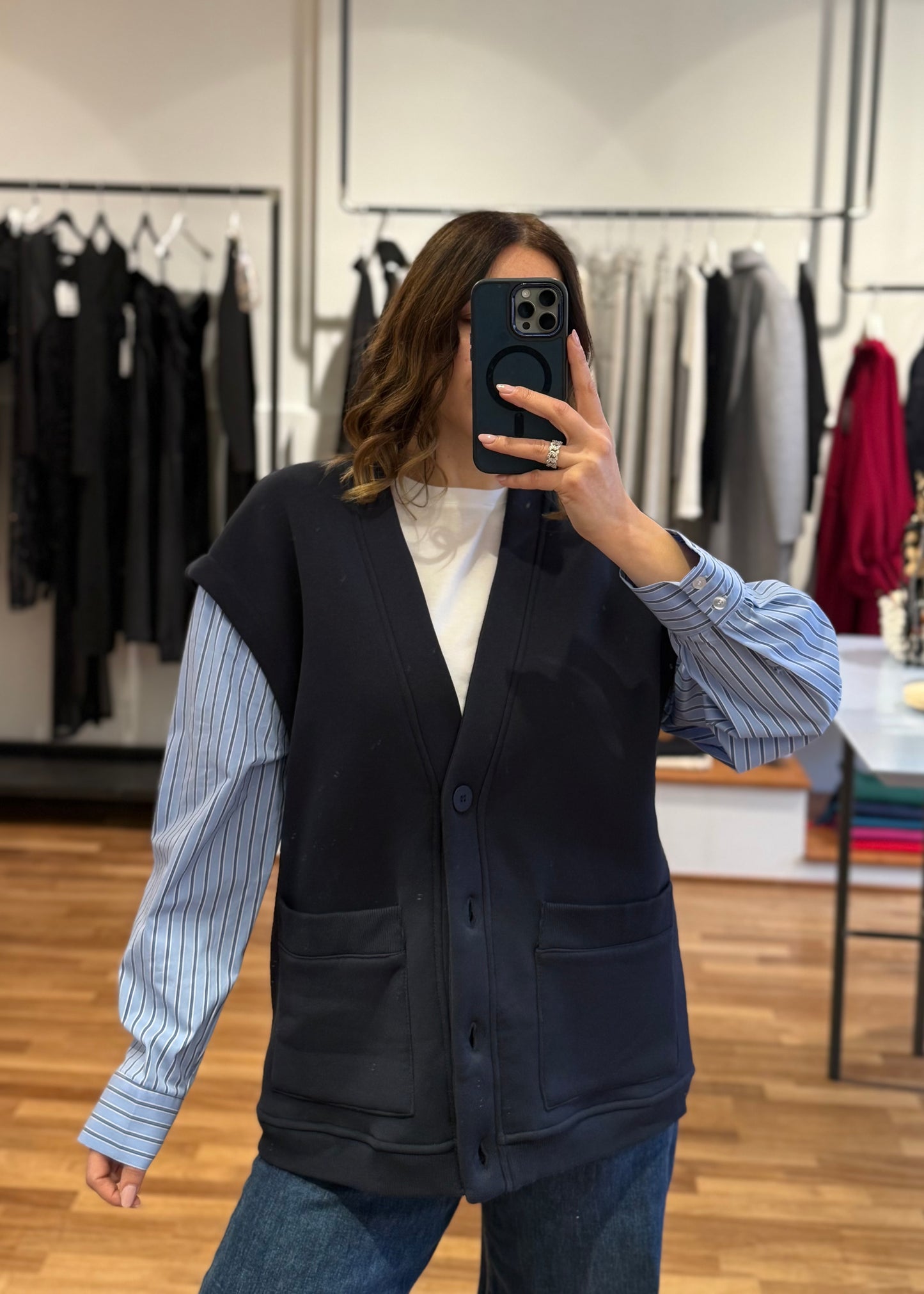 Cardigan in Felpa Blu Notte - LUMINA