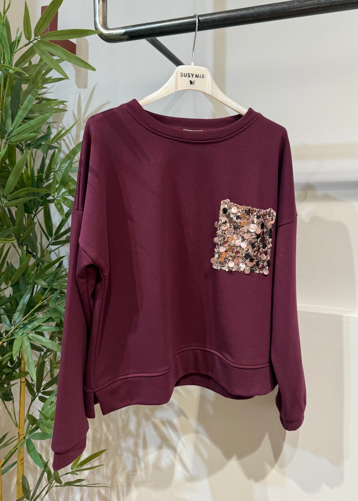 Felpa con tasca paillettes | più colori - Susy Mix
