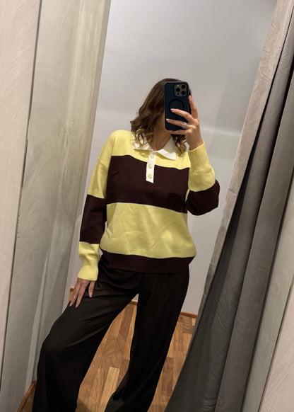 Maglia Polo a Righe Giallo/Marrone