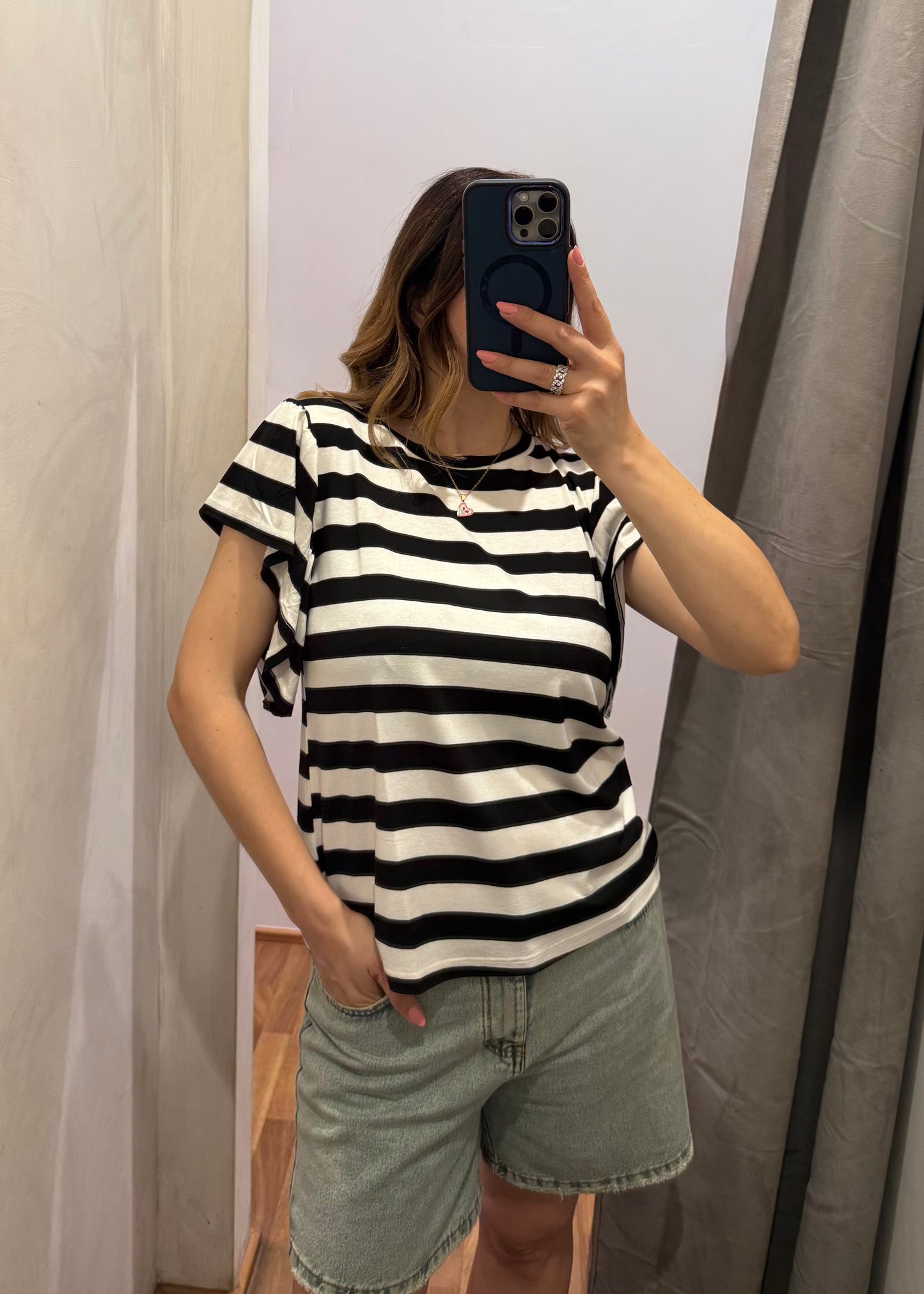 T-shirt a Righe in Viscosa Nero  - SUSY MIX