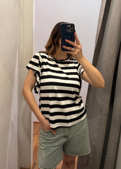 T-shirt a Righe in Viscosa Nero  - SUSY MIX