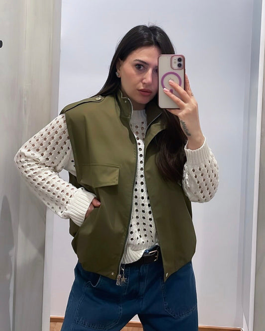 Bomber Smanicato Verde Militare - SUSY MIX - MARYGIÒ