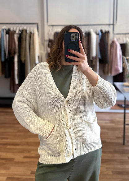Cardigan Over con Tasche Crema - SUSY MIX - MARYGIÒ