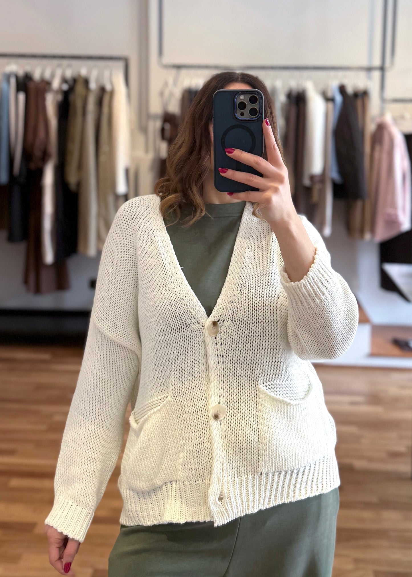 Cardigan Over con Tasche Crema - SUSY MIX - MARYGIÒ