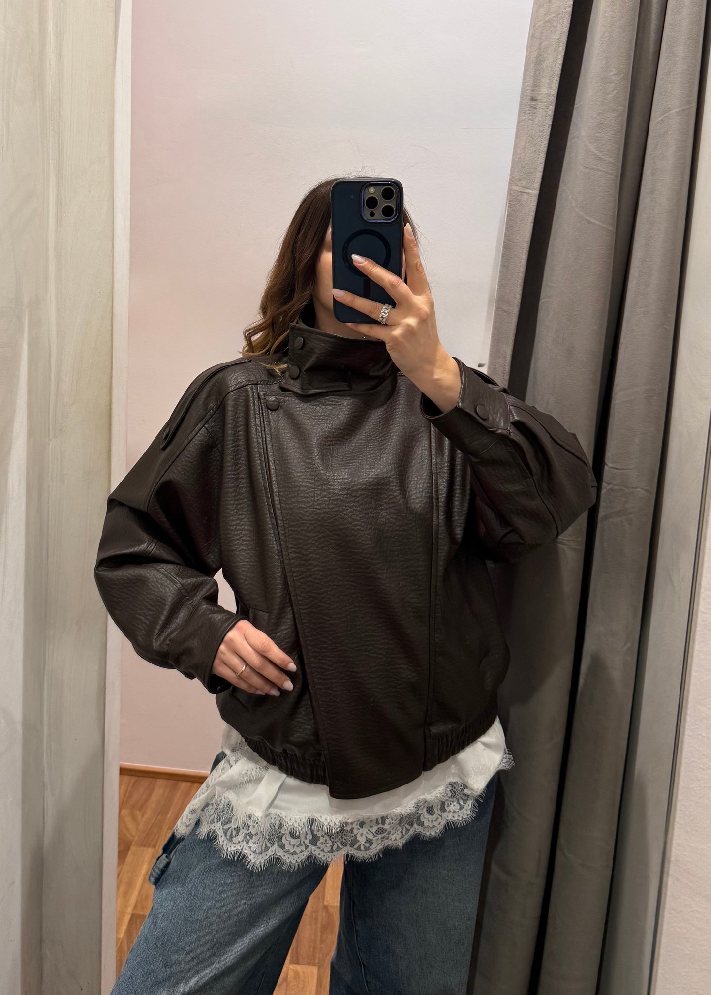 Bomber Ecopelle Martellata Moro - SUSY MIX