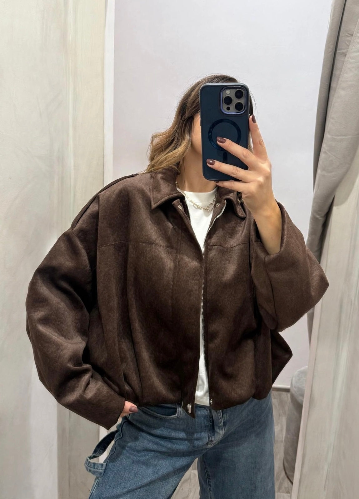Bomber effetto camoscio Moro - Susy Mix