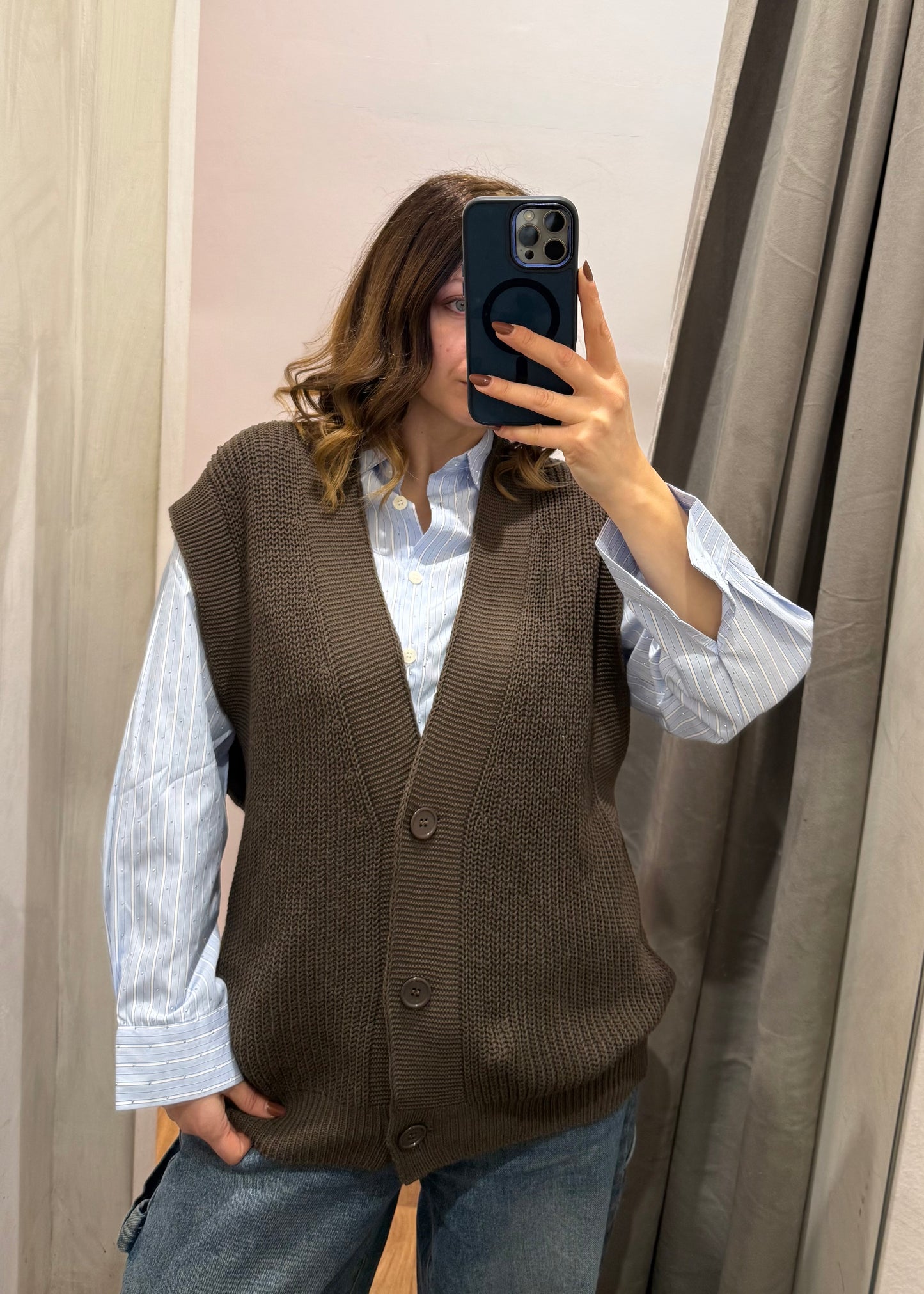 Maxi-Gilet in Cotone Moro - SUSY MIX