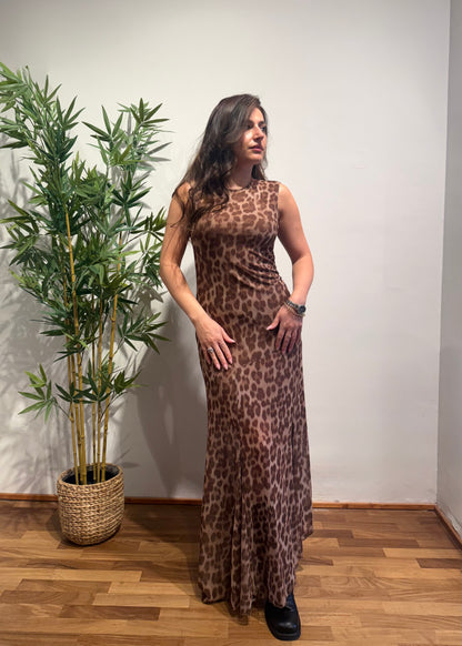 Abito lungo animalier in tulle - Susy Mix