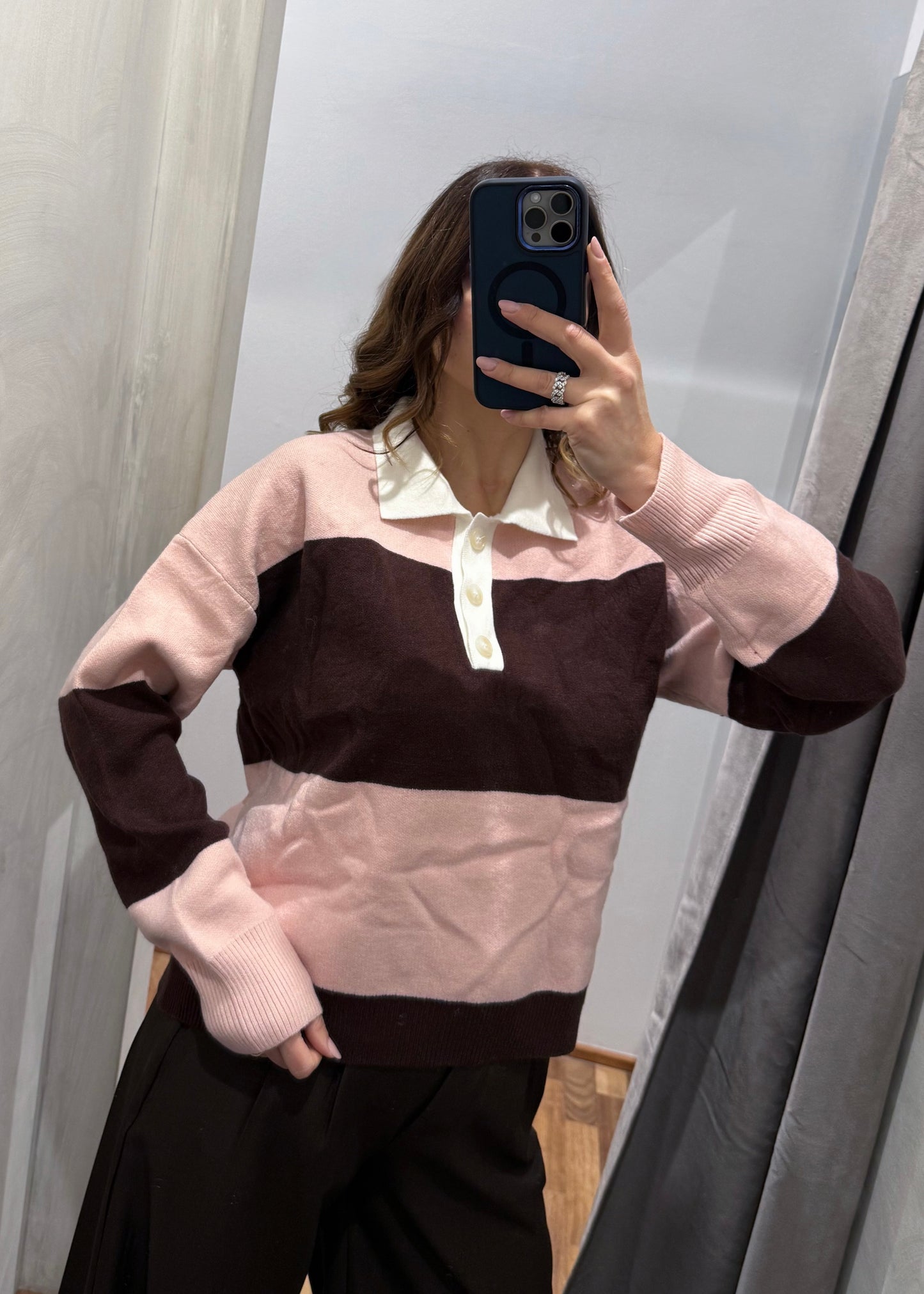 Maglia Polo a Righe Rosa/Marrone - MARYGIÒ