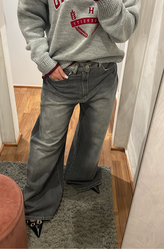 JEANS GIUSY WIDE LEG GRIGIO - TENSIONE IN