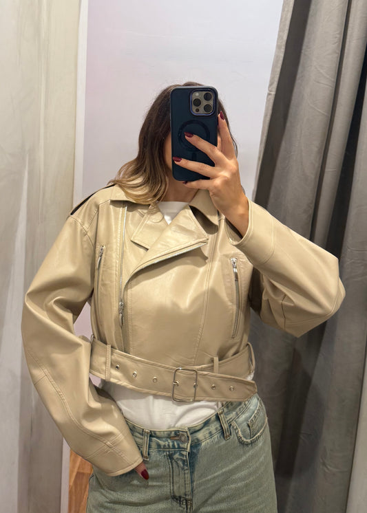 Chiodo Ecopelle Crop Beige - SUSY MIX - MARYGIÒ