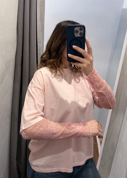 T-shirt Manica Pizzo Rosa - SUSY MIX - MARYGIÒ