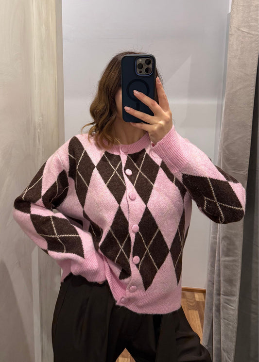 Cardigan Rombi Rosa/Coffee