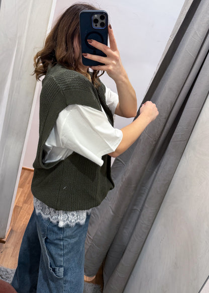 Maxi-Gilet in Cotone Verde Militare - SUSY MIX - MARYGIÒ