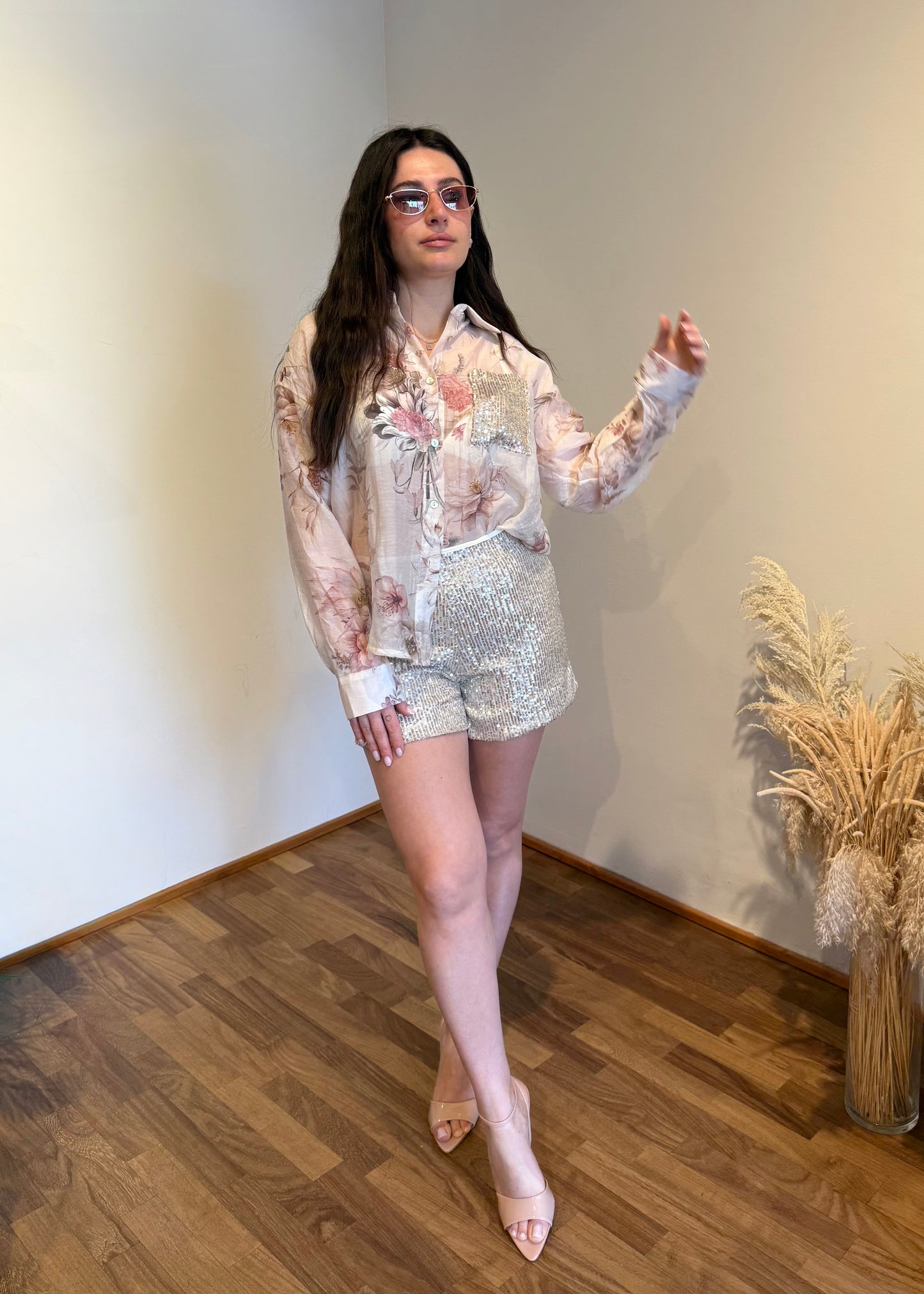 Camicia Floreale con Tasca Paillettes - SUSY MIX - MARYGIÒ