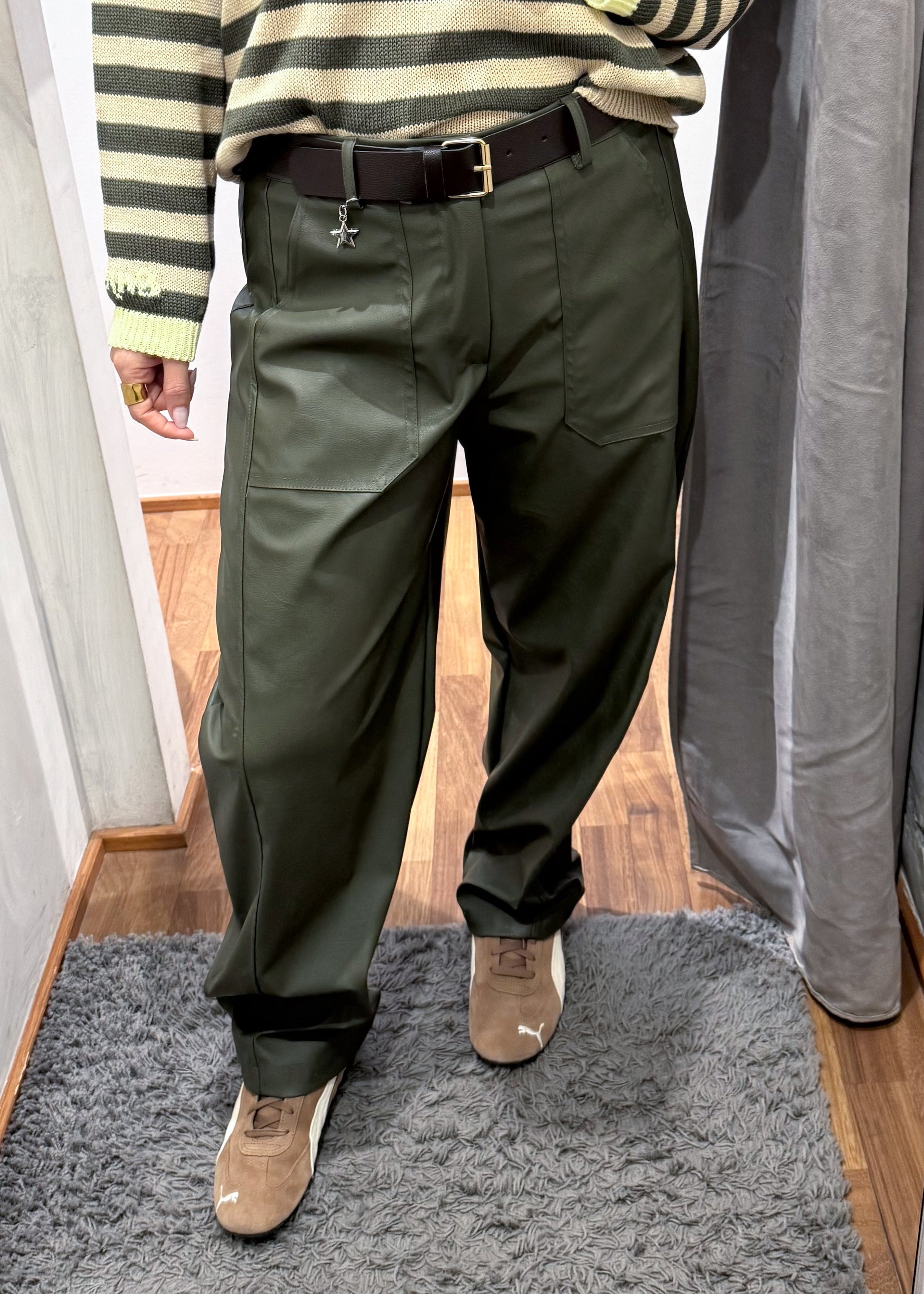 Pantalone Stellina in Ecopelle Verde Militare - SUSY MIX - MARYGIÒ