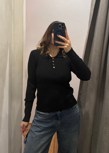 Maglia Polo a Costine Nera