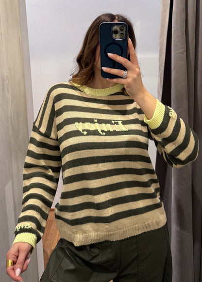 Maglia Rigata “Enjoy” Verde Militare - SUSY MIX - MARYGIÒ