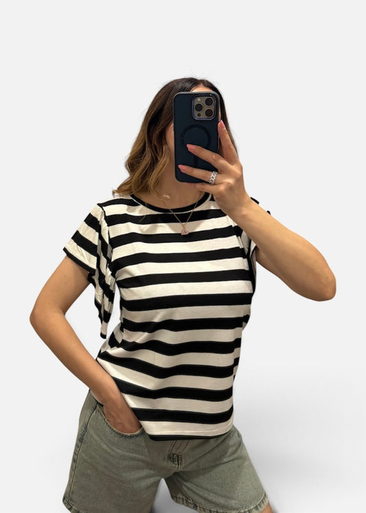T-shirt a Righe in Viscosa Nero  - SUSY MIX