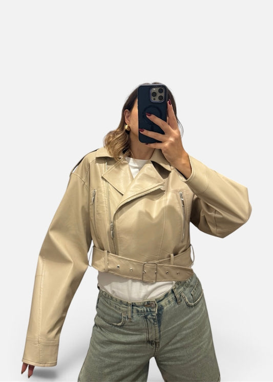 Chiodo Ecopelle Crop Beige - SUSY MIX